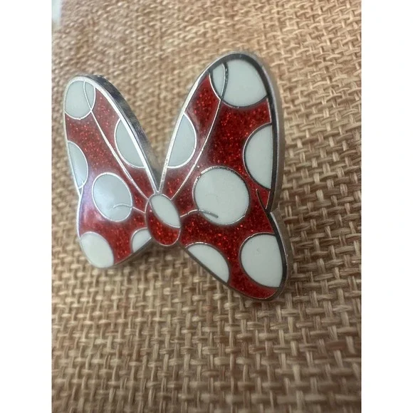 Disney Minnie Mouse Bow Enamel Pin Red Glitter Polka Dot 2017 Disney Trading - Picture 2 of 8